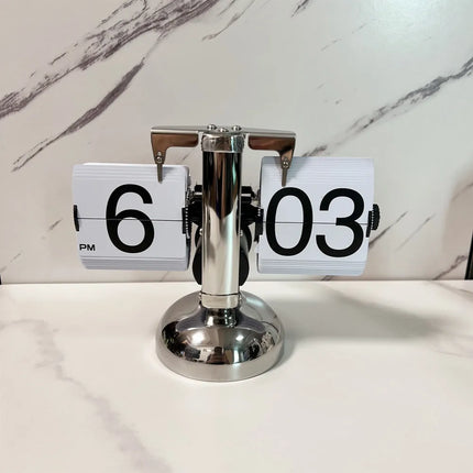 Automatic Page Turning Clock, Decorative Desk and Shelf Timepiece in Black or White with Optional Metal Foot Stand