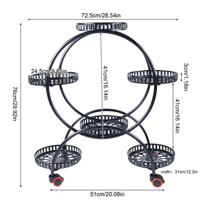 Metal Plant Stand with Wheels for 6 Pots | Stylish Indoor & Outdoor Organizer with Elegant Design
