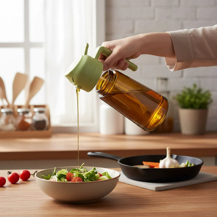 Glass Oil Dispenser Bottle with Easy Control Sprayer | Versatile Kitchen Tool for Olive Oil, Vinegar, and Sauces