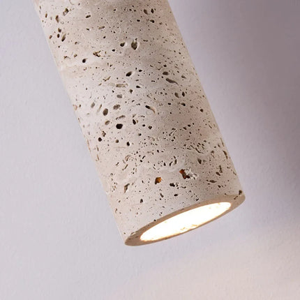 Wabi-Sabi Pendant Light with Natural Travertine & Wood | Minimalist Downlight for Serene Bedroom and Dining Spaces
