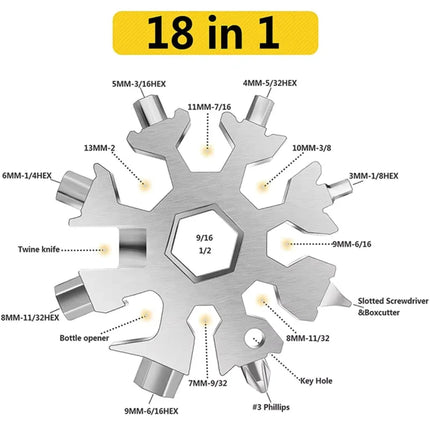 18-in-1 Snowflake Multi-Tool, Pocket Keychain Tool with Hex Wrenches, Screwdrivers and Bottle Opener for Bike Fixes