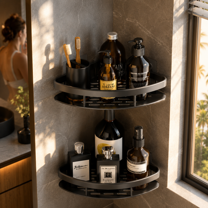 Rustproof Aluminum Shower Caddy Corner Shelf with 1 or 2 Layers | Wall-Mounted Storage for Organized Bathroom Essentials