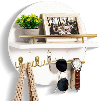 Round Wooden Key Holder with Multiple Hooks | Eco-Friendly Organiser for Stylish Entryways