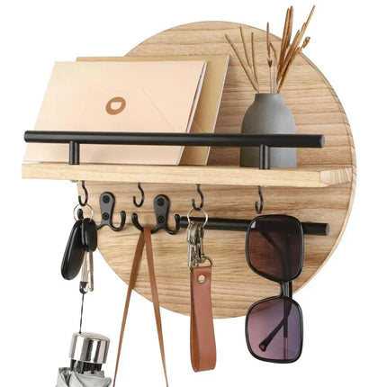 Round Wooden Key Holder with Multiple Hooks | Eco-Friendly Organiser for Stylish Entryways