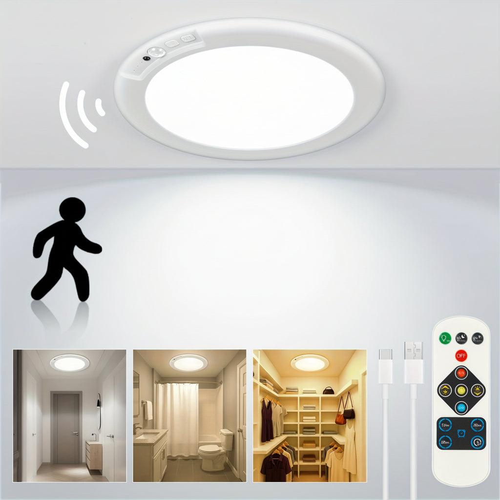 Smart Home Lighting | Motion Sensor Ceiling Light with Rechargeable Battery | Wireless Flush Mount Lamp for Effortless Illumination 0