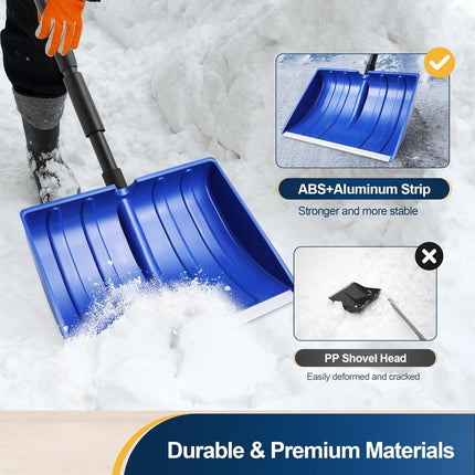 Adjustable Snow Shovel with Wide Plastic Blade | Efficient Snow Removal for Driveways and Walkways