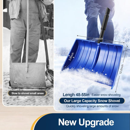 Adjustable Snow Shovel with Wide Plastic Blade | Efficient Snow Removal for Driveways and Walkways