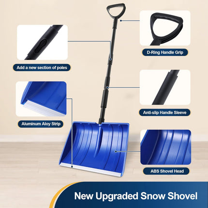 Adjustable Snow Shovel with Wide Plastic Blade | Efficient Snow Removal for Driveways and Walkways