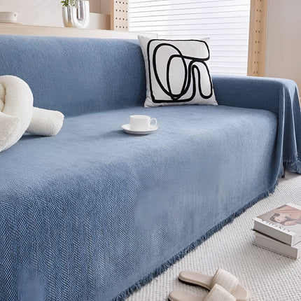 Textured Sofa Cover with Tassel Edge | Minimalist Style Furniture Protector for Quick Room Refresh