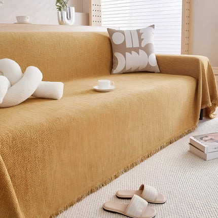 Textured Sofa Cover with Tassel Edge | Minimalist Style Furniture Protector for Quick Room Refresh