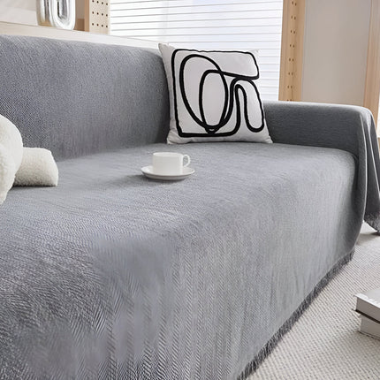 Textured Sofa Cover with Tassel Edge | Minimalist Style Furniture Protector for Quick Room Refresh