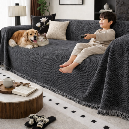 Herringbone Stripe Sofa Cover with Non-Slip Fit | Microfiber Couch Protector for Everyday Use
