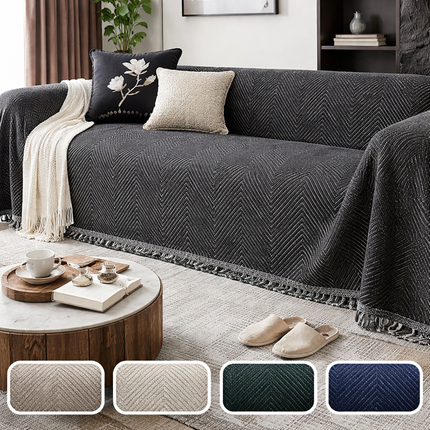 Herringbone Stripe Sofa Cover with Non-Slip Fit | Microfiber Couch Protector for Everyday Use