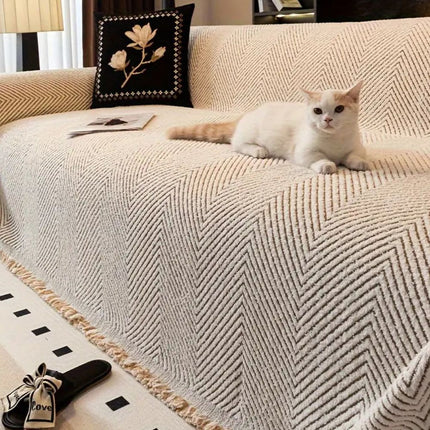 Herringbone Stripe Sofa Cover with Non-Slip Fit | Microfiber Couch Protector for Everyday Use