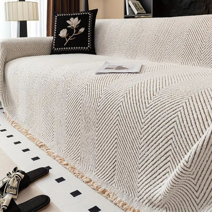 Herringbone Stripe Sofa Cover with Non-Slip Fit | Microfiber Couch Protector for Everyday Use