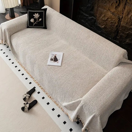 Herringbone Stripe Sofa Cover with Non-Slip Fit | Microfiber Couch Protector for Everyday Use
