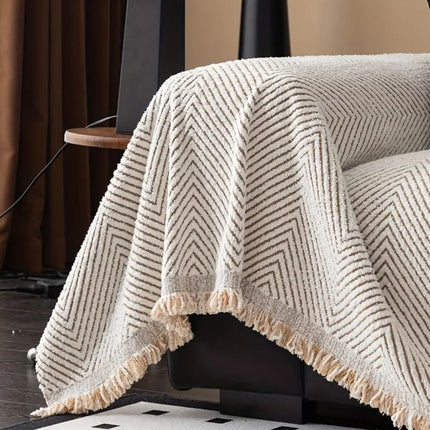 Herringbone Stripe Sofa Cover with Non-Slip Fit | Microfiber Couch Protector for Everyday Use