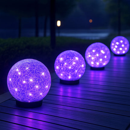 Solar-Powered Crackle Glass Sphere Orb for Outdoor Path Accent | Eco-Friendly Illumination for Gardens and Walkways
