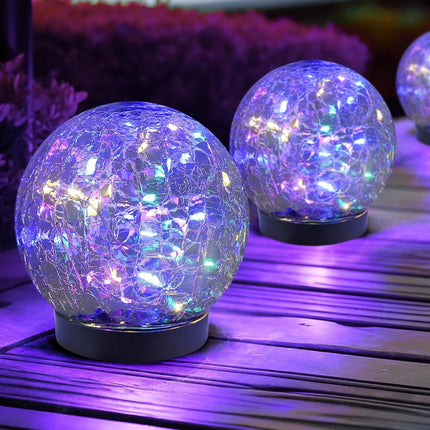 Solar-Powered Crackle Glass Sphere Orb for Outdoor Path Accent | Eco-Friendly Illumination for Gardens and Walkways