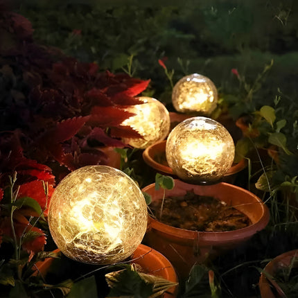 Solar-Powered Crackle Glass Sphere Orb for Outdoor Path Accent | Eco-Friendly Illumination for Gardens and Walkways