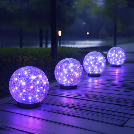Solar-Powered Crackle Glass Sphere Orb for Outdoor Path Accent | Eco-Friendly Illumination for Gardens and Walkways