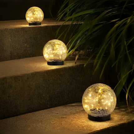 Solar-Powered Crackle Glass Sphere Orb for Outdoor Path Accent | Eco-Friendly Illumination for Gardens and Walkways