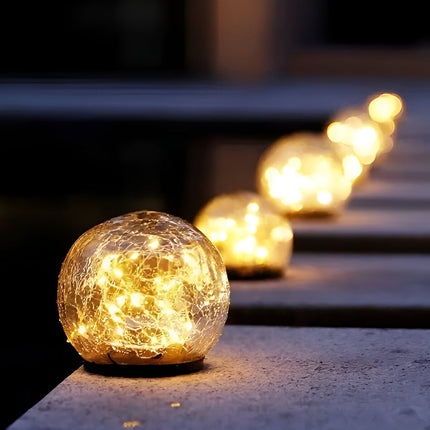 Solar-Powered Crackle Glass Sphere Orb for Outdoor Path Accent | Eco-Friendly Illumination for Gardens and Walkways