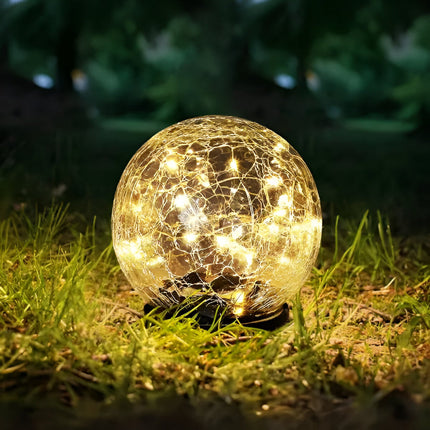 Solar-Powered Crackle Glass Sphere Orb for Outdoor Path Accent | Eco-Friendly Illumination for Gardens and Walkways