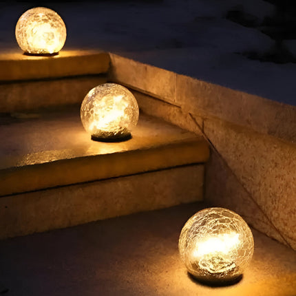 Solar-Powered Crackle Glass Sphere Orb for Outdoor Path Accent | Eco-Friendly Illumination for Gardens and Walkways