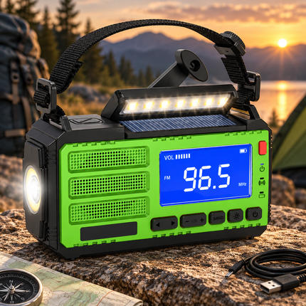 Portable Emergency Radio Solar Powered, Hand Crank Radio with LED Alarm Light, Solar Power Bank for Phone Charging_00