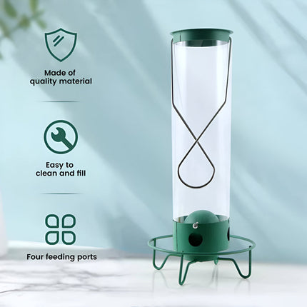 Squirrel Proof Bird Feeder with Metal Frame & Four Feeding Ports | Durable Outdoor Feeder for Attracting Backyard Birds