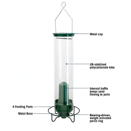 Squirrel Proof Bird Feeder with Metal Frame & Four Feeding Ports | Durable Outdoor Feeder for Attracting Backyard Birds
