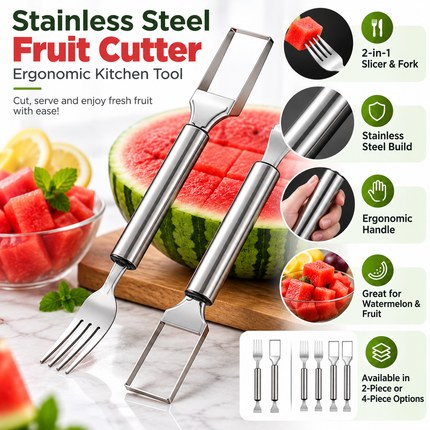 Fruit Slicer Stainless Steel, Watermelon Cutter with Serving Fork, Stainless Steel Kitchen Tool for Fruit Platters_04