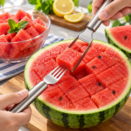 Fruit Slicer Stainless Steel, Watermelon Cutter with Serving Fork, Stainless Steel Kitchen Tool for Fruit Platters_01