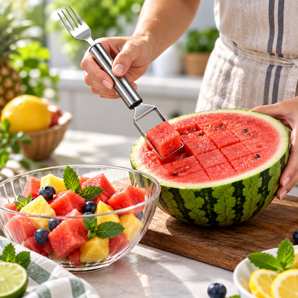 Fruit Slicer Stainless Steel, Watermelon Cutter with Serving Fork, Stainless Steel Kitchen Tool for Fruit Platters_03