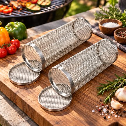 Stainless Steel Grill Basket 2 Pack, Vegetable Grilling Basket for Camping, Fish Grill Basket, BBQ Grilling Accessories_00