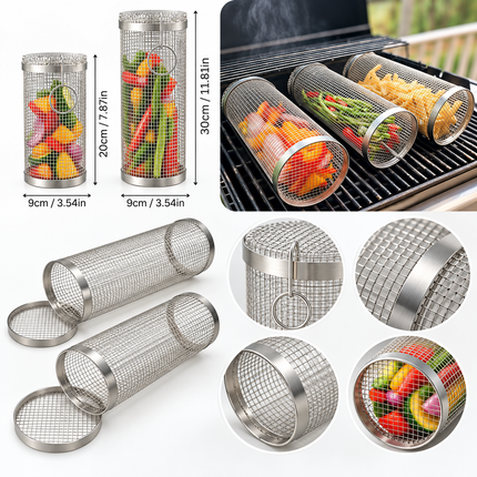 Stainless Steel Grill Basket 2 Pack, Vegetable Grilling Basket for Camping, Fish Grill Basket, BBQ Grilling Accessories_03
