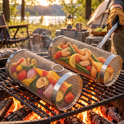 Stainless Steel Grill Basket 2 Pack, Vegetable Grilling Basket for Camping, Fish Grill Basket, BBQ Grilling Accessories_04