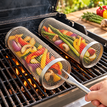 Stainless Steel Grill Basket 2 Pack, Vegetable Grilling Basket for Camping, Fish Grill Basket, BBQ Grilling Accessories_05