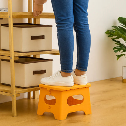 Portable Folding Step Stool with Durable Plastic Frame | Lightweight Height Booster for Home Use