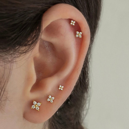 Gold Flower Stud Earrings with April Birthstone | Elegant Daily Wear Jewelry Gift for Mothers Day