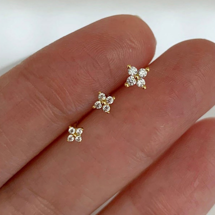 Gold Flower Stud Earrings with April Birthstone | Elegant Daily Wear Jewelry Gift for Mothers Day