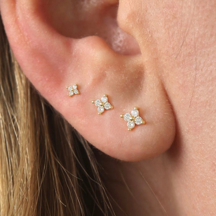Gold Flower Stud Earrings with April Birthstone | Elegant Daily Wear Jewelry Gift for Mothers Day