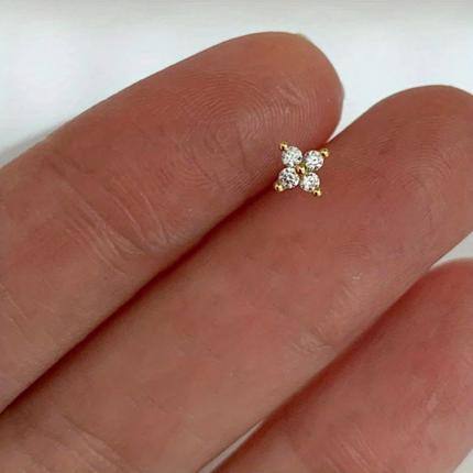 Gold Flower Stud Earrings with April Birthstone | Elegant Daily Wear Jewelry Gift for Mothers Day