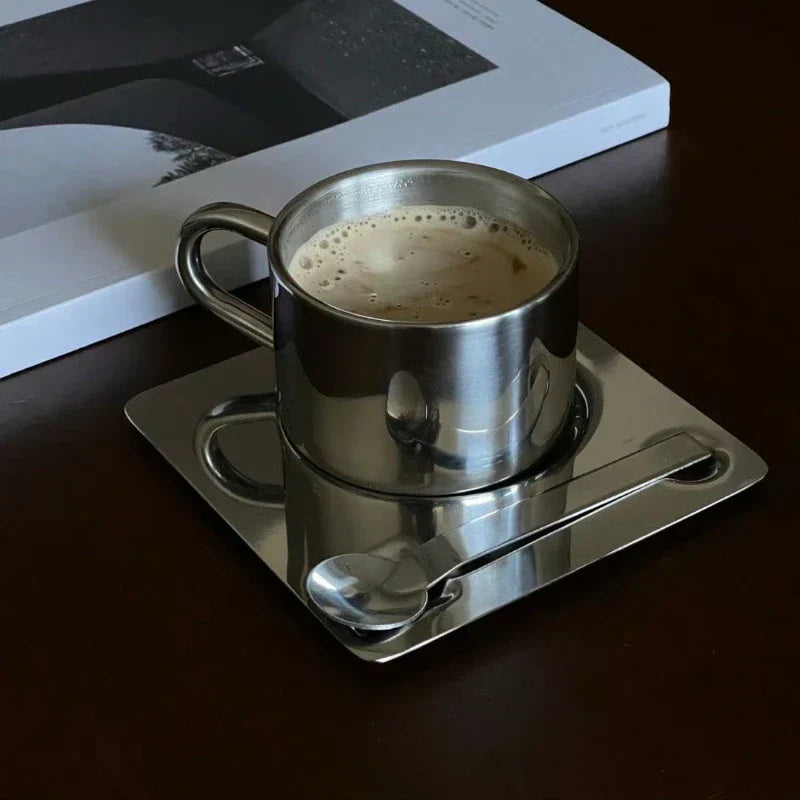 Stylish Coffee Mug Set with Tray & Spoon | Durable Stainless Steel for Everyday Use 1