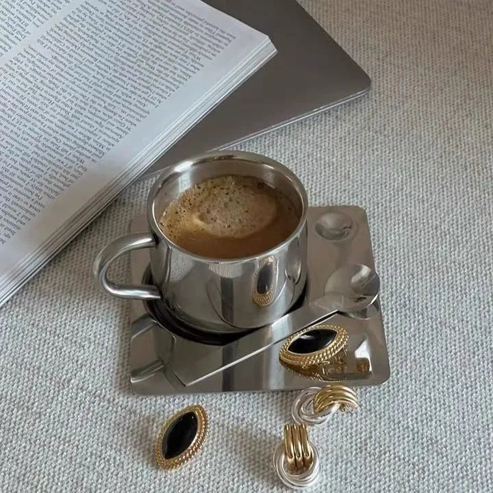 Stylish Coffee Mug Set with Tray & Spoon | Durable Stainless Steel for Everyday Use 3