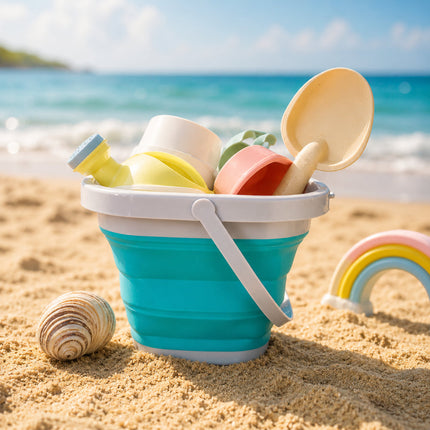 Foldable Sand Bucket Beach Toys Set with Scoops & Molds | Outdoor Fun for Kids and Family Holidays