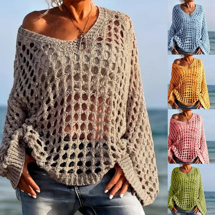 Women's Crochet Cover Up Sweater for Swimwear Layering | Loose Fit Pullover Top for Beach and Travel