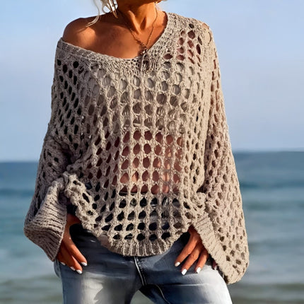 Women's Crochet Cover Up Sweater for Swimwear Layering | Loose Fit Pullover Top for Beach and Travel