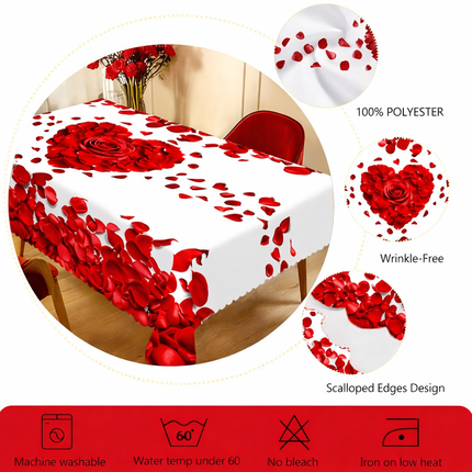 Romantic Rose Petal Heart Tablecloth in Polyester for Elegant Dining | Perfect for Everyday and Special Occasions